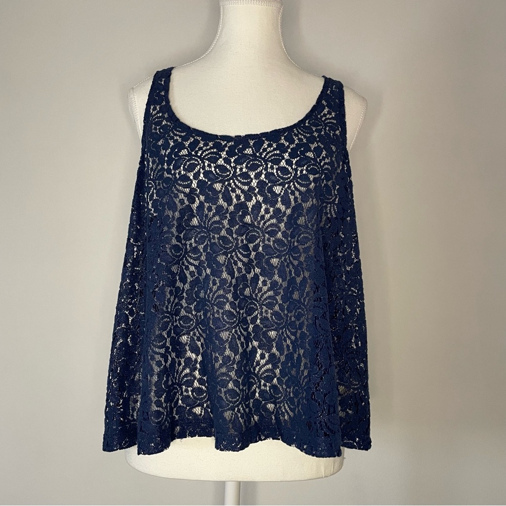 Racerback Lace Floral Tank Top Navy Arizona Jean Company
